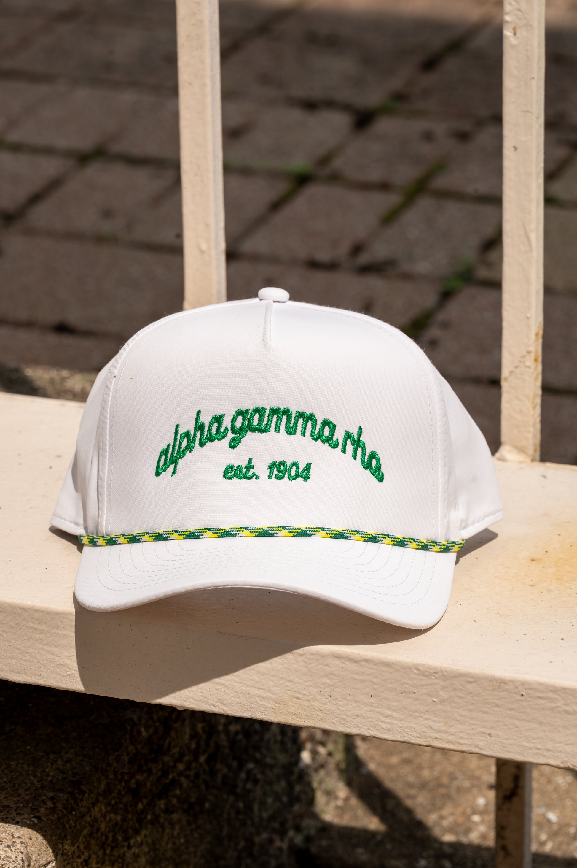 Alpha Gamma Rho Imperial White / Green-Yellow Rope Hat