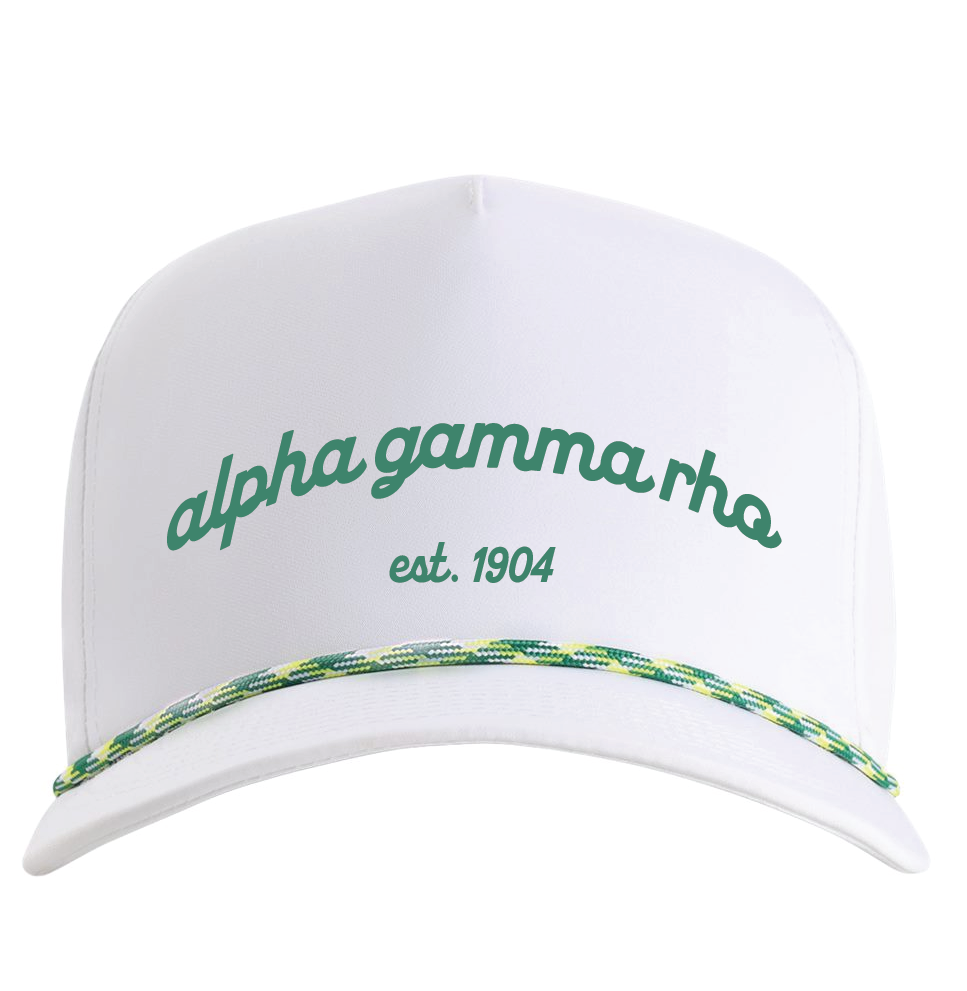 Alpha Gamma Rho Imperial White / Green-Yellow Rope Hat