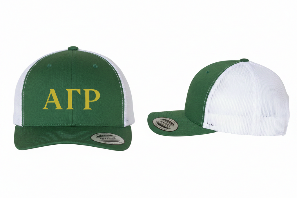 Alpha Gamma Rho Gold Letters Retro Trucker Hat