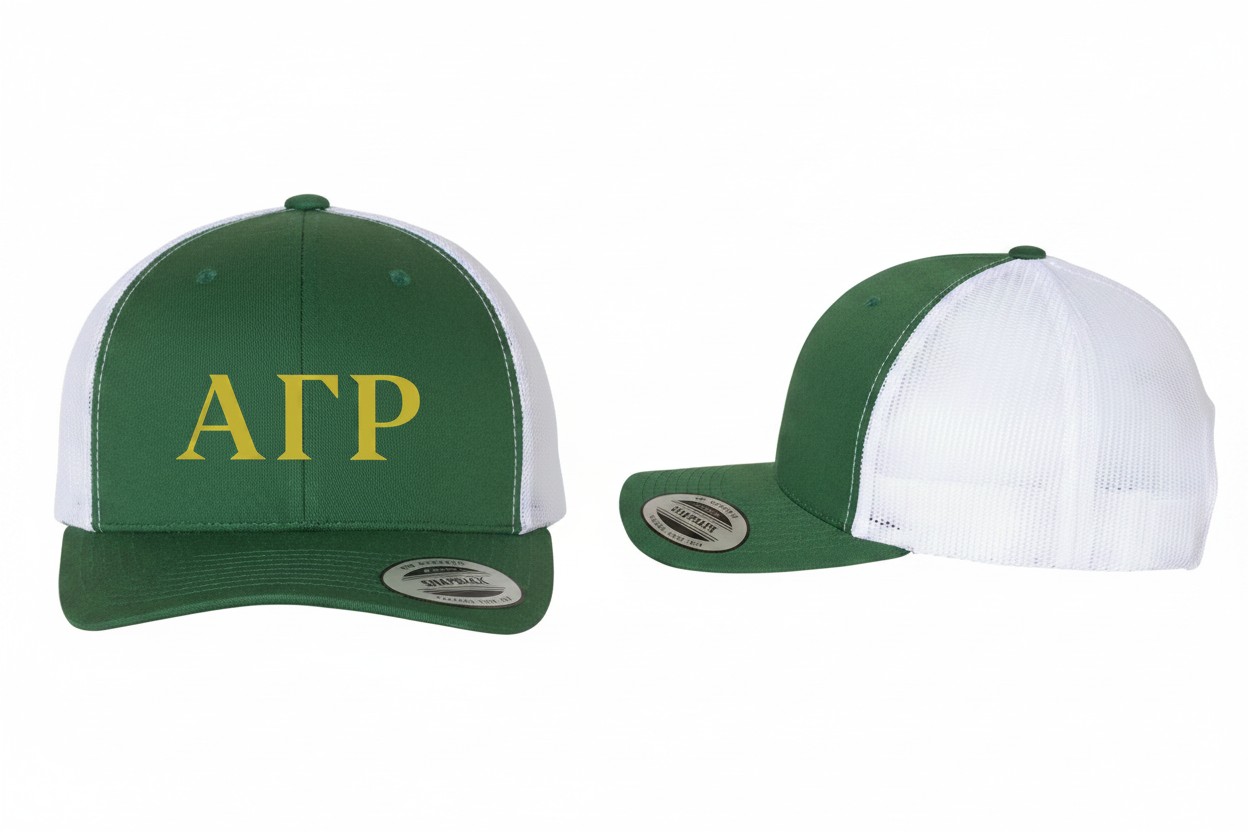 Alpha Gamma Rho Gold Letters Retro Trucker Hat